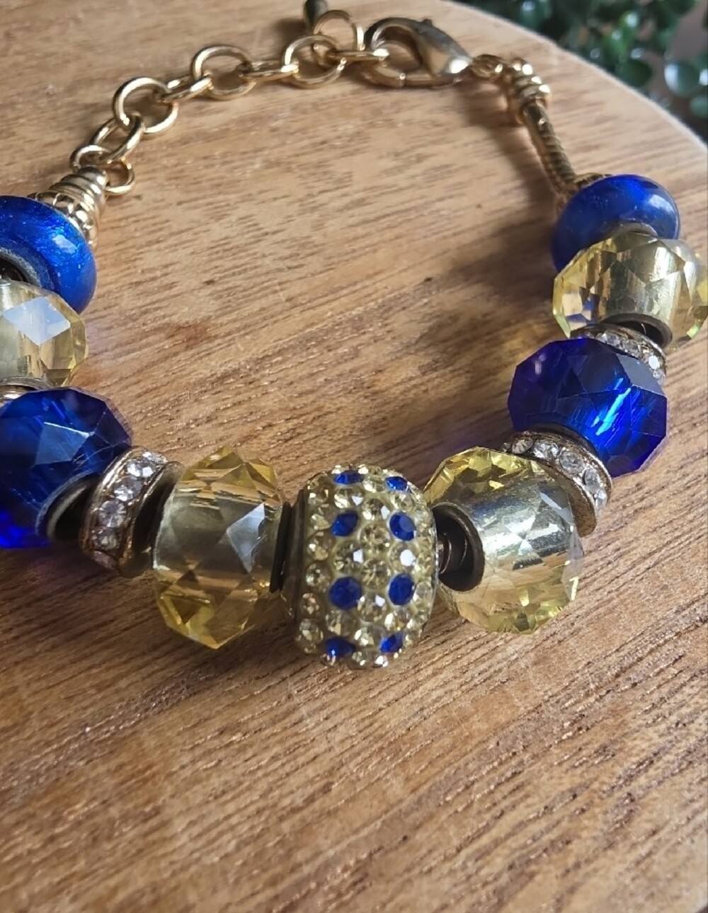 Canary Yellow & Blue Nautical Murano Style Glass Bead Slider Bracelet